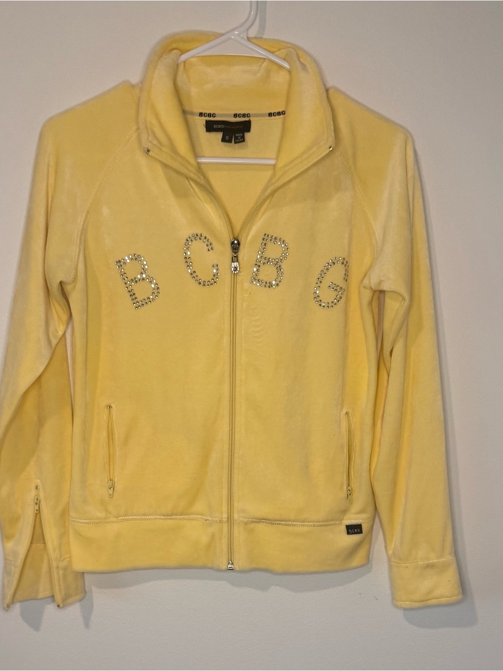 BCBG Max Azria Yellow Velour Rhinestone Zip Jacket Women’s S Y2K